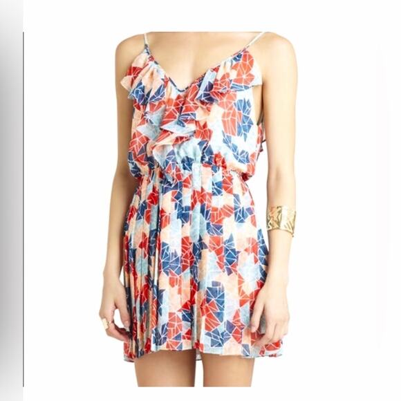 BCBG GENERATION lined ruffle detail multi color adjustable strap dress small - Picture 1 of 9